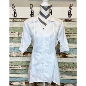 Women's Soft Surroundings White Linen Cotton Button Up Tunic Top Size PM